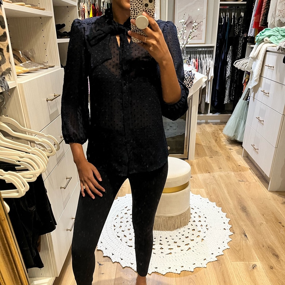 Navy Blue Sheer Bow Tie Top